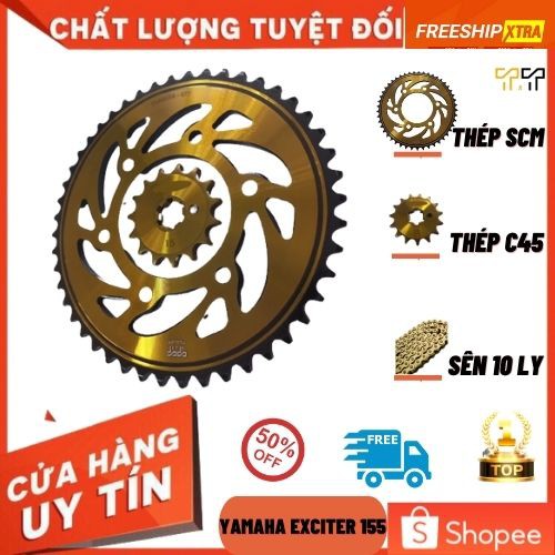 Nhông sên dĩa Exciter 155 - màu vàng, thông số 47T-15T, xuất xứ Thái Lan, bảo hành 6 tháng