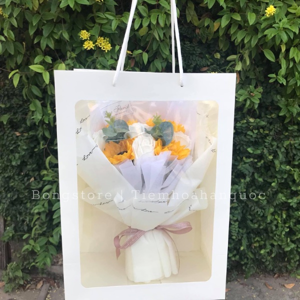 Bó hoa sáp hướng dương mix lá táo quà tặng tốt nghiệp, quà tặng sinh nhật cực xinh