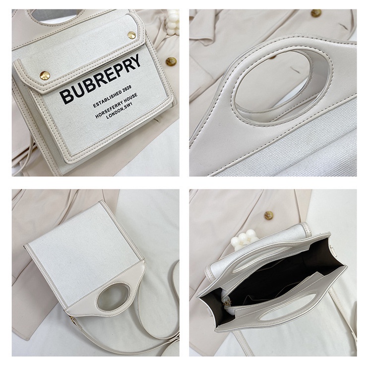 Túi Đeo Chéo Vải Canvas Phối Màu Tương Phản Phong Cách Mới Cho Nữ