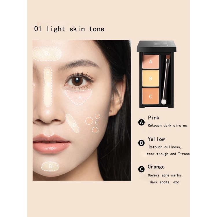 Bảng phấn che khuyết điểm UNNY CLUB 3 màu sắc phủ quầng thâm lỗ chân lông cấp ẩm chống thấm nước lâu trôi 3.3g