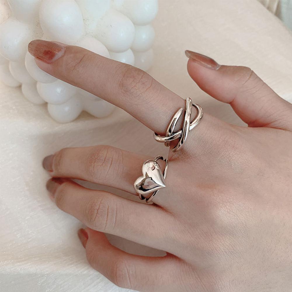 Nhẫn Hở Hình Trái Tim Xoắn Ốc Thủ Công Nhiều Lớp Thời Trang