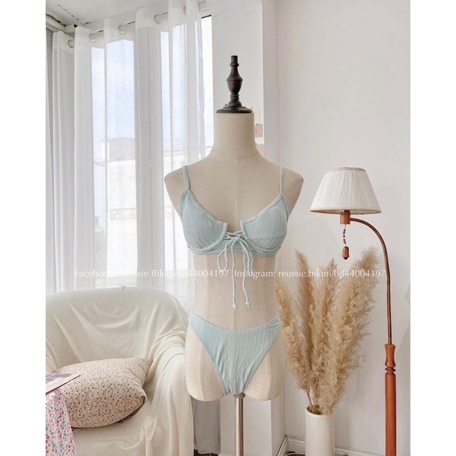 𝑹𝑬𝑼𝑺𝑺𝑰𝑬 𝑩𝑰𝑲𝑰𝑵𝑰 Đồ bơi hai mảnh cạp thấp áo cúp phong cách Hàn Quốc