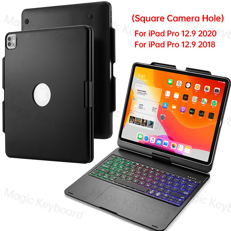IKey 360° Rotatable Flip Wireless Bluetooth Trackpad Keyboard LED Backlit Case For Pad Pro 11 12.9 2021 Air 5 4 4th Gen 10.9 Air 3 10.5 8th 9th Gen 10.2 inch 2018 2020 with Pen Slot Trackpad Plastic Hard Cover
