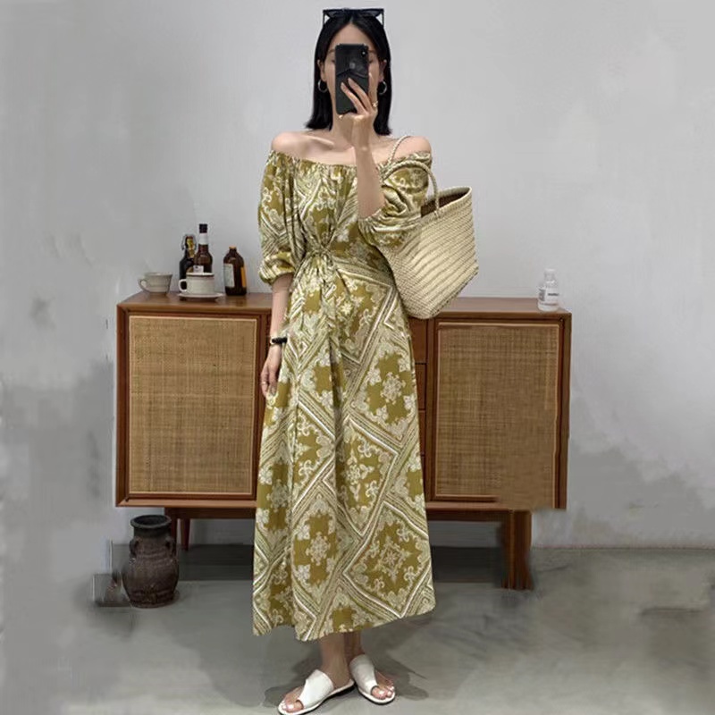 Đầm Hoa Trễ Vai Dáng Rộng Thời Trang Mùa Hè Hàn Quốc Dành Cho Nữ