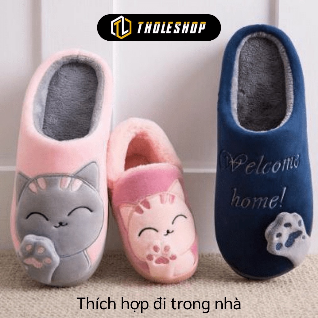 [SGD] Dép Bông Đi Trong Nhà - Dép Lông Bít Mũi Unisex Giữ Ấm Chân, Quai Hình Mèo Cute 7779