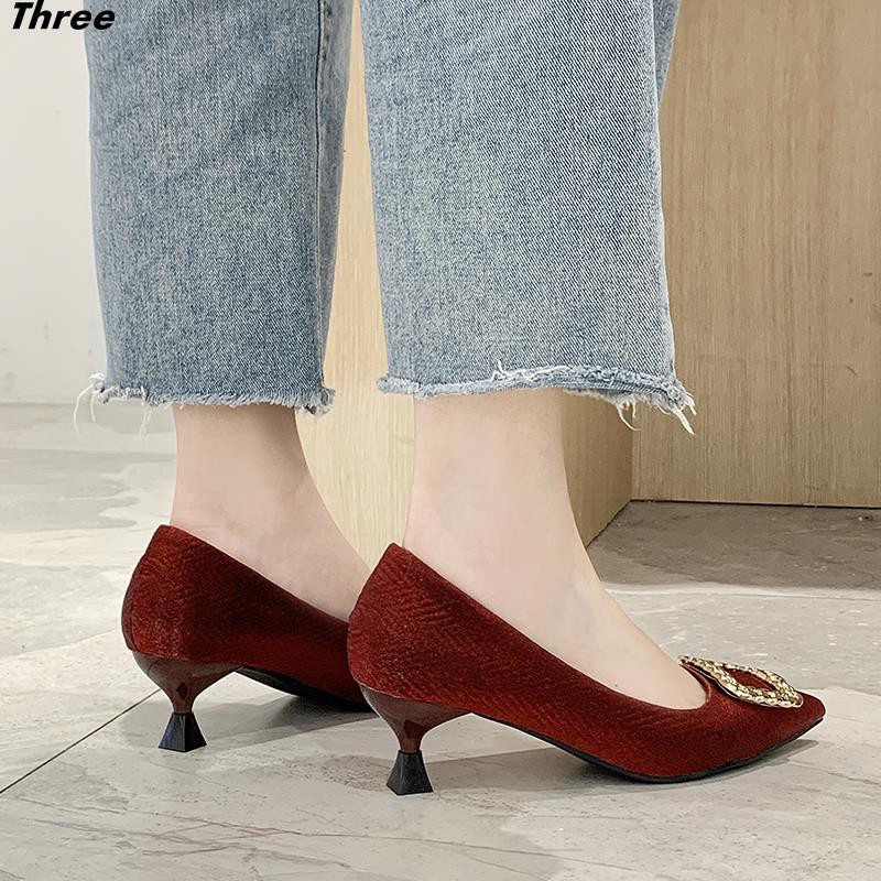 Women's shoes, high heels rhinestone square buckle single shoes women pointed shallow mouth bridesmaid shoes stiletto evening dress women