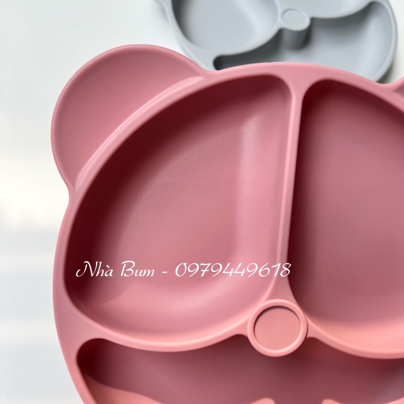 [Hình thật] Khay Silicon ăn dặm chia 3 ngăn hình gấu