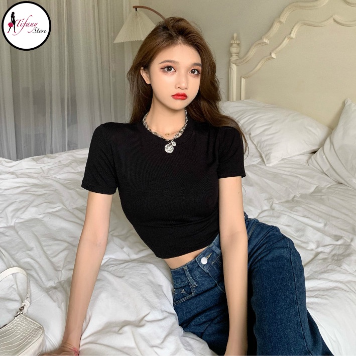 Áo Croptop Cổ Tròn Ngắn Tay Chất Thun Màu Đen Freesize "CROPTOP NGẮN" | WebRaoVat - webraovat.net.vn