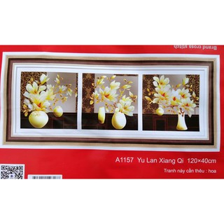 Tranh thêu chữ thập bình hoa 3 bức A1157 (chưa thêu)