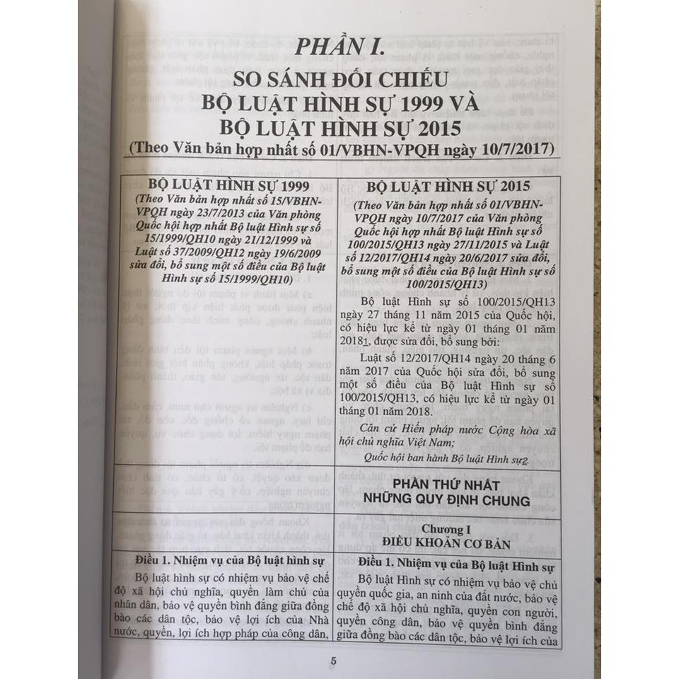 Sách - So sánh đối chiếu bộ luật hình sự 1999, 2015 và Bộ luật hình sự sửa đồi, bổ sung 2017 | BigBuy360 - bigbuy360.vn