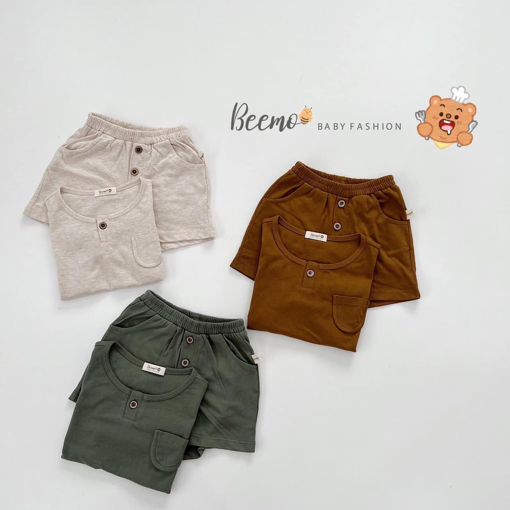 Bộ cotton đính cúc cộc tay Beemo cho bé