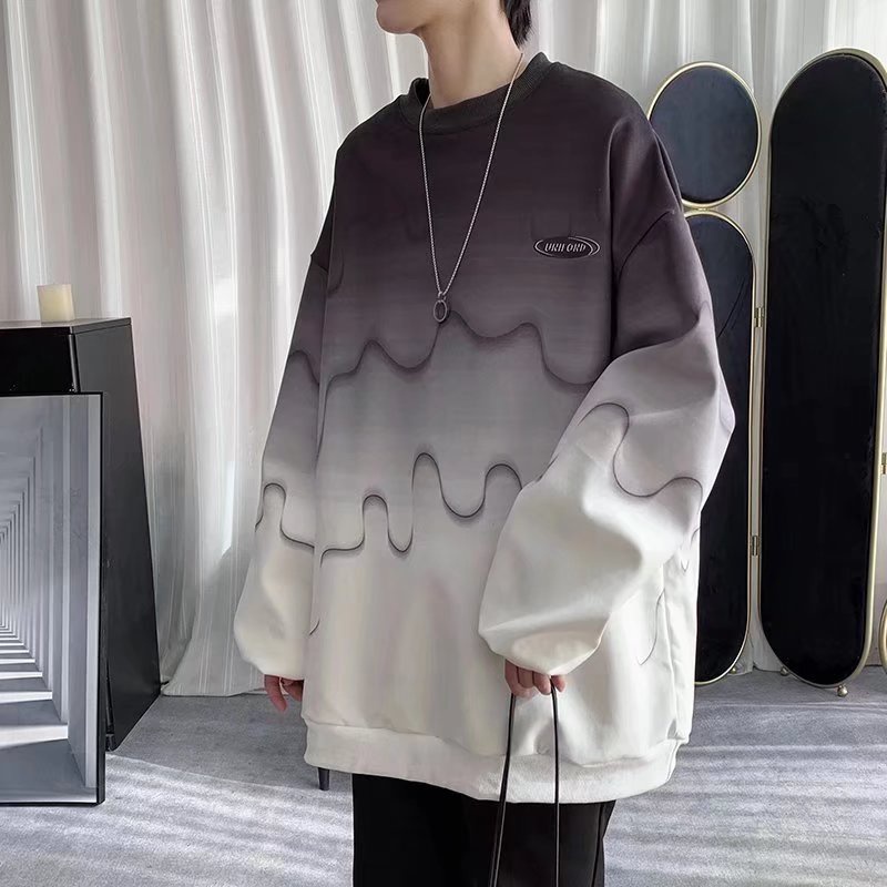 Áo thun tay dài cổ tròn dáng rộng bằng cotton màu sắc độc đáo thời trang xuân thu cho nam