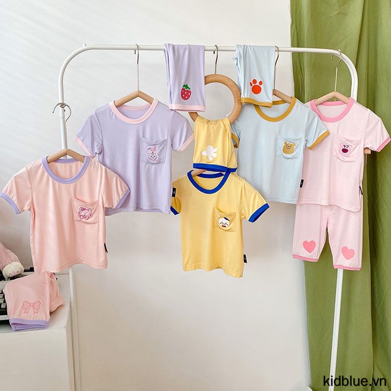 Bộ Đồ Ngủ 2 Món Tay Ngắn Cổ Tròn In Họa Tiết Hoạt Hình Thời Trang Mùa Hè Cho Bé