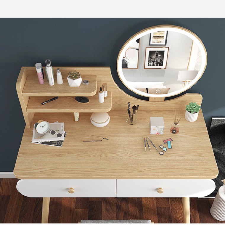 🌟Ảnh thật🌟 Bàn trang điểm nhỏ gương đèn LED kèm ghế BAH002 | BigBuy360 - bigbuy360.vn