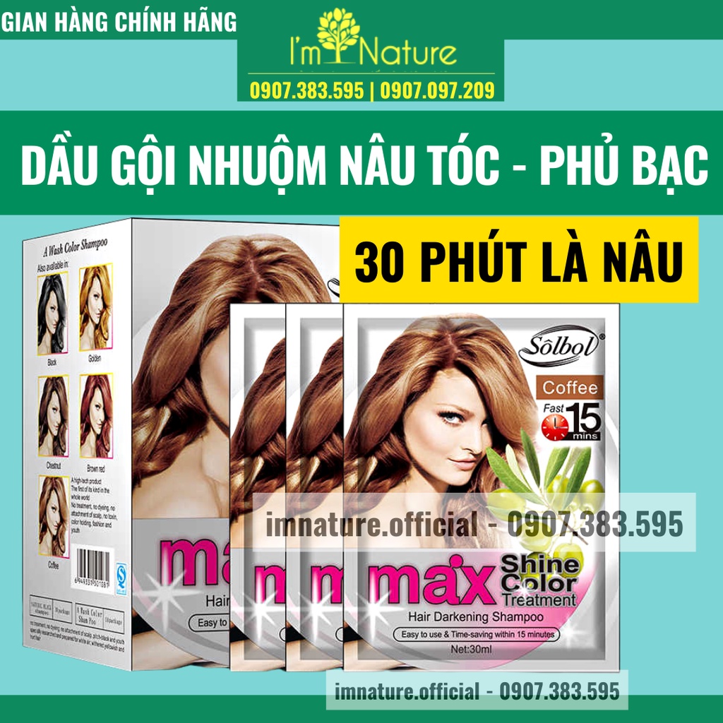 10 Gói Gội Nhuộm Nâu Tóc Phủ Bạc Gội Là Nâu (30gr x 10 gói/ hộp) Solbol / Bolsa