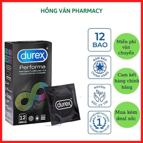 Bao sao su Durex Performa (12 Bao/hộp) - Bao Cao Su kéo dài thời gian quan hệ (Có che tên khi giao hàng)