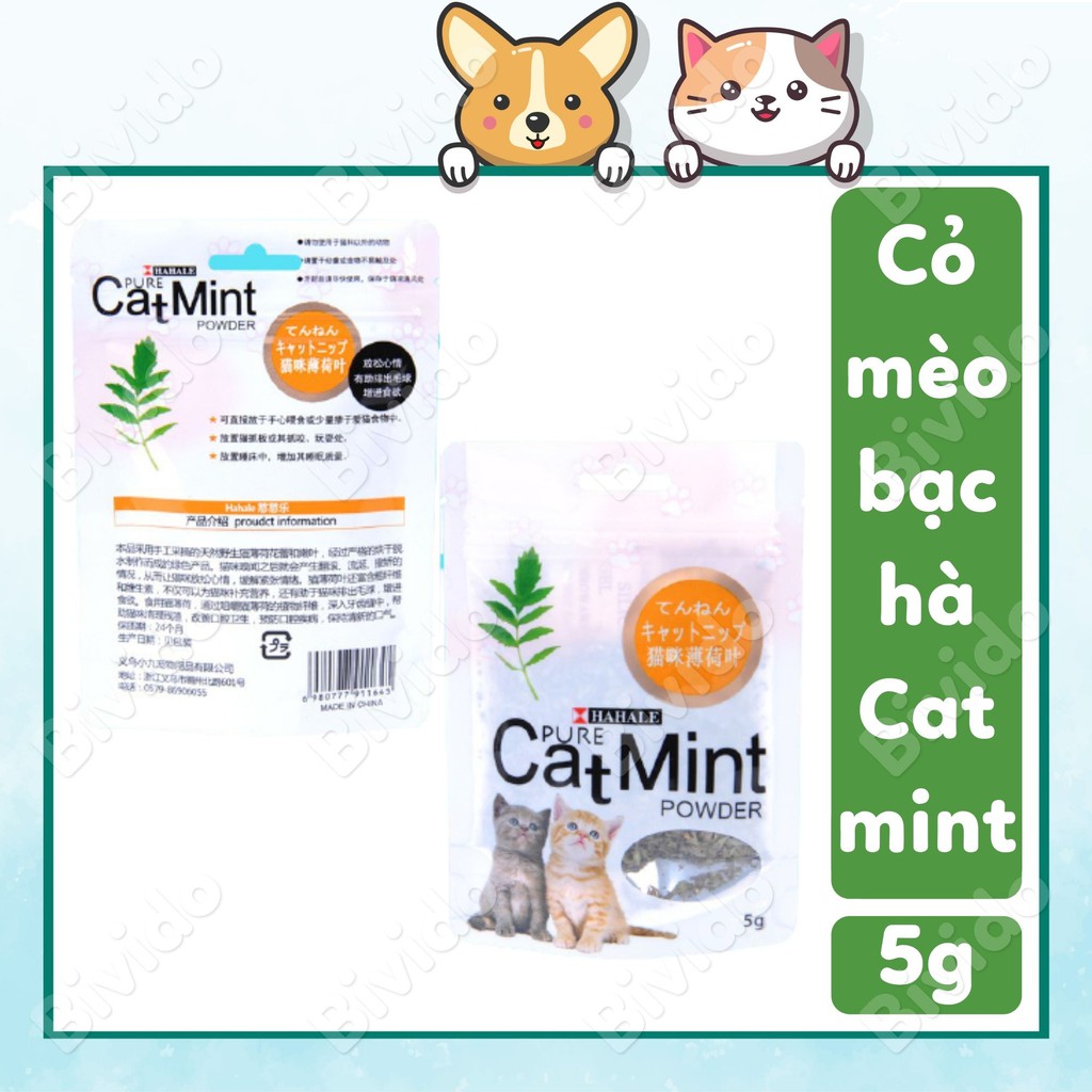 Cỏ mèo Hahale CatMint Powder hương bạc hà cho mèo thư giãn túi 5g - Bivido
