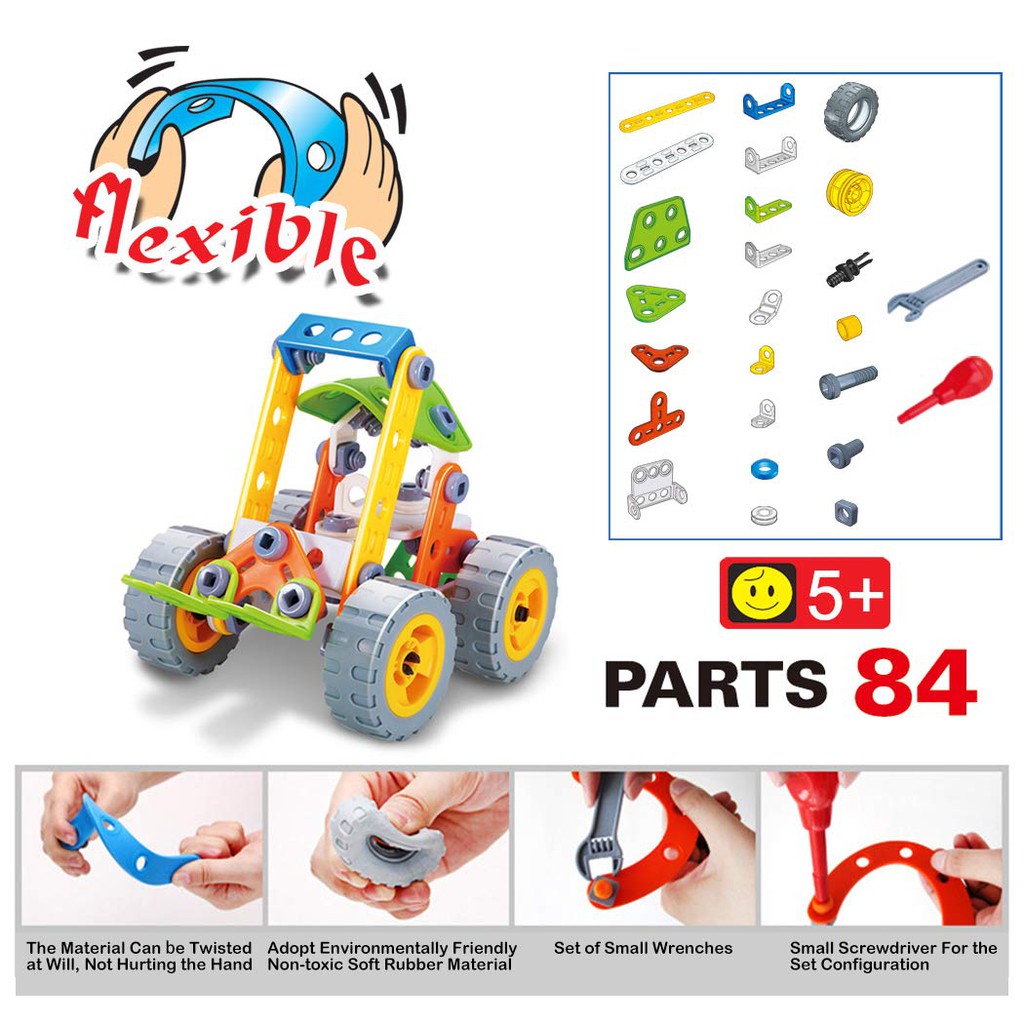 Đồ chơi phát triển kỹ năng Stem - Build&Play - lắp ghép mô hình xe nâng 84 chi tiết Toyshouse J-7703