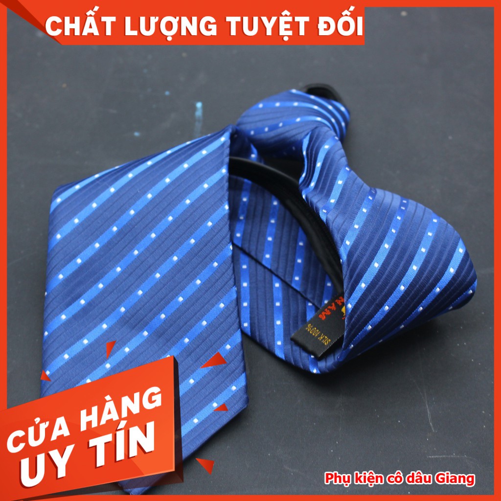 Cà vạt nam kẻ dây kéo thắt sẵn bản 8cm trung niên hàng TP HCM sản xuất mã BA006