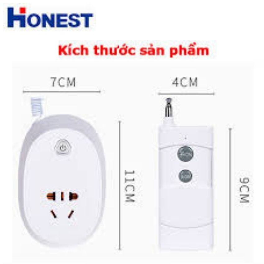 Ổ Cắm Điều Khiển Từ Xa 1000m( 02 Điều khiển Bật Tắt Thiết Bị Điện Công Suất Lớn Honest HT-9501 /30A/220v