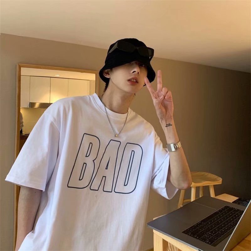 Áo phông Unisex nam nữ chữ BAD to form rộng đẹp- Áo thun tay lỡ kiểu hàn quốc vải cotton HARI in hoạ tiết
