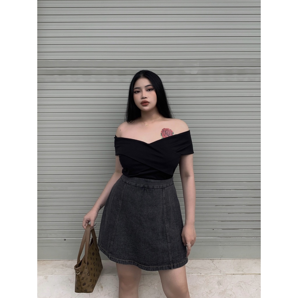 Áo thun trễ vai đắp chéo BIGSIZE (55kg đến 95kg) - 22YAP23 - [BU Bigsize Young]