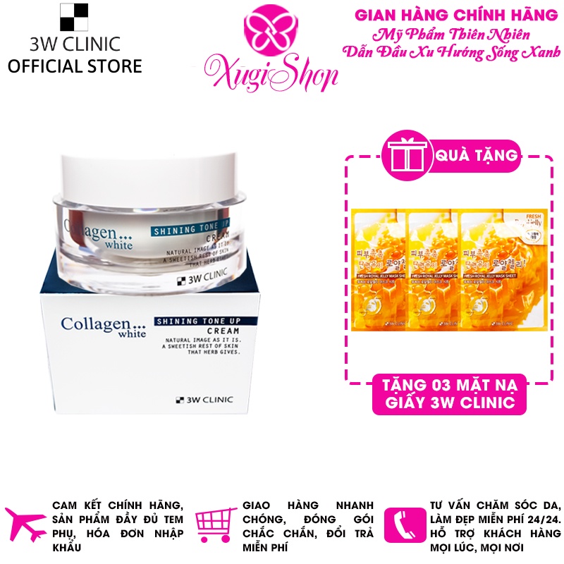 Kem dưỡng trắng da NÂNG TONE 3W Clinic Collagen White Shining Tone Up Cream Hàn Quốc