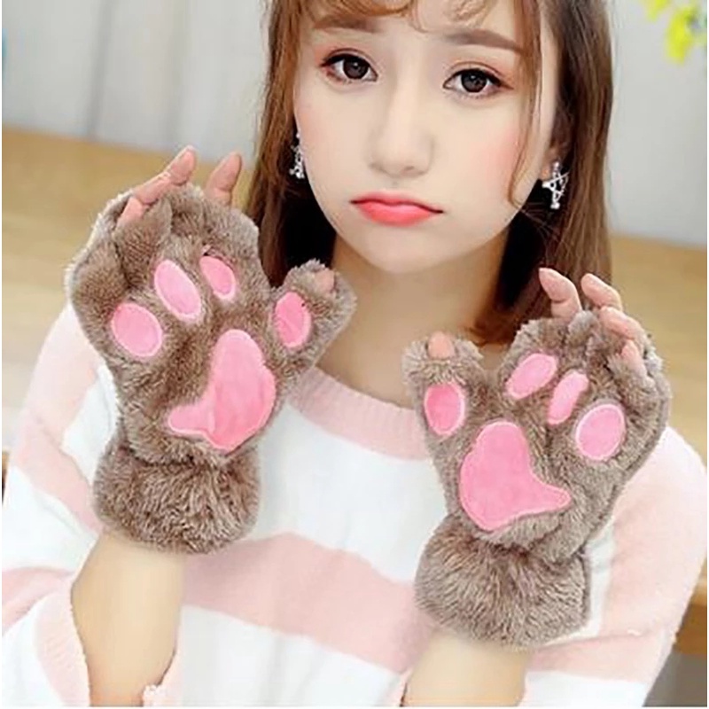 Găng tay hở ngón hình bàn chân mèo dễ thương