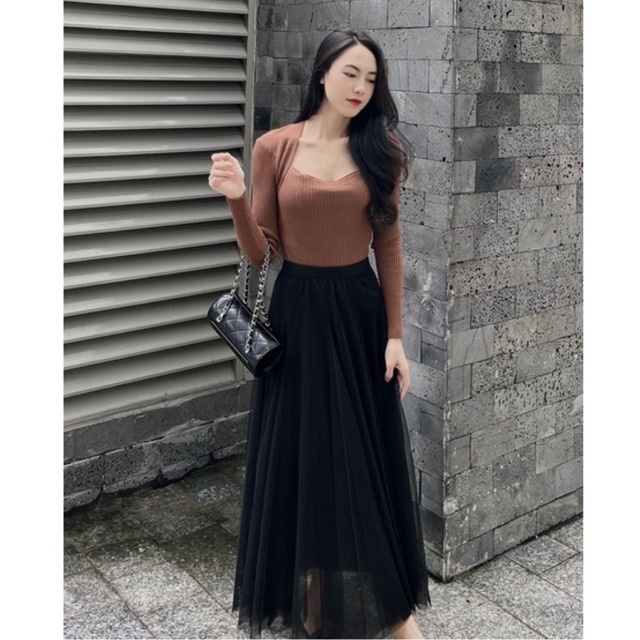𝐧𝐠𝐨𝐜𝐚𝐧𝐡𝟔𝟗𝟓𝟗 CV1018 Chân Váy ren dáng dài 85 cm xoè lưới 3 lớp Quảng Châu phong cách tiểu thư Hàn Quốc N999