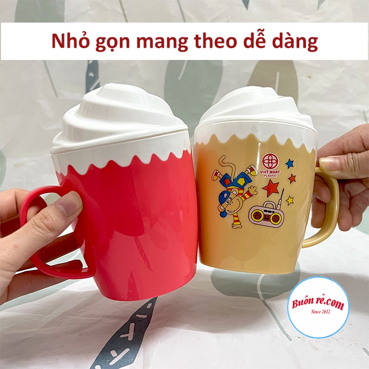 Cốc kem Việt Nhật nhiều họa tiết (MS: 6091), Ly kem kèm nắp có quai cầm -Buôn rẻ 01564