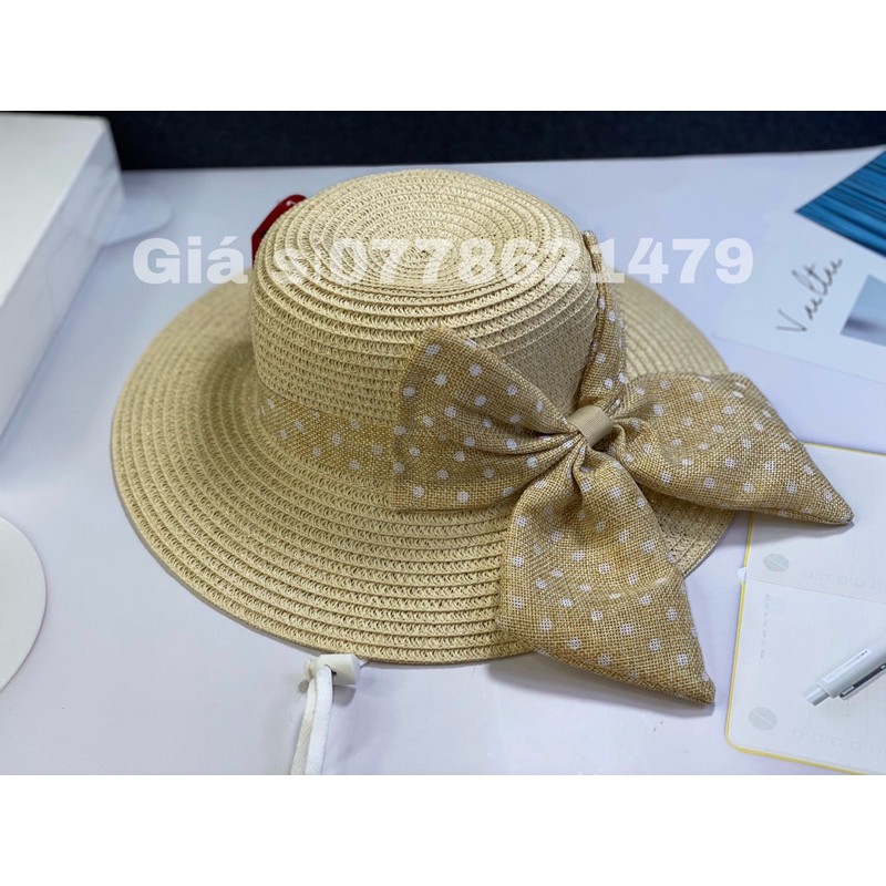 Mũ bo cói vành nhỏ nơ bi đi biển thời trang