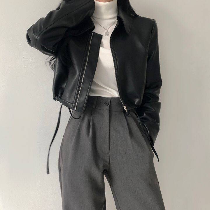 𝗺𝗶𝗲 𝘀𝘁𝘂𝗱𝗶𝗼 - SẴN Áo khoác da đen dây rút