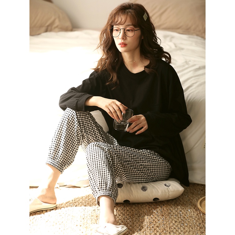 ĐỒ NGỦ COTTON MỎNG DÀI TAY ÁO TRƠN QUẦN HỌA TIẾT MEYLEESTORE | BigBuy360 - bigbuy360.vn