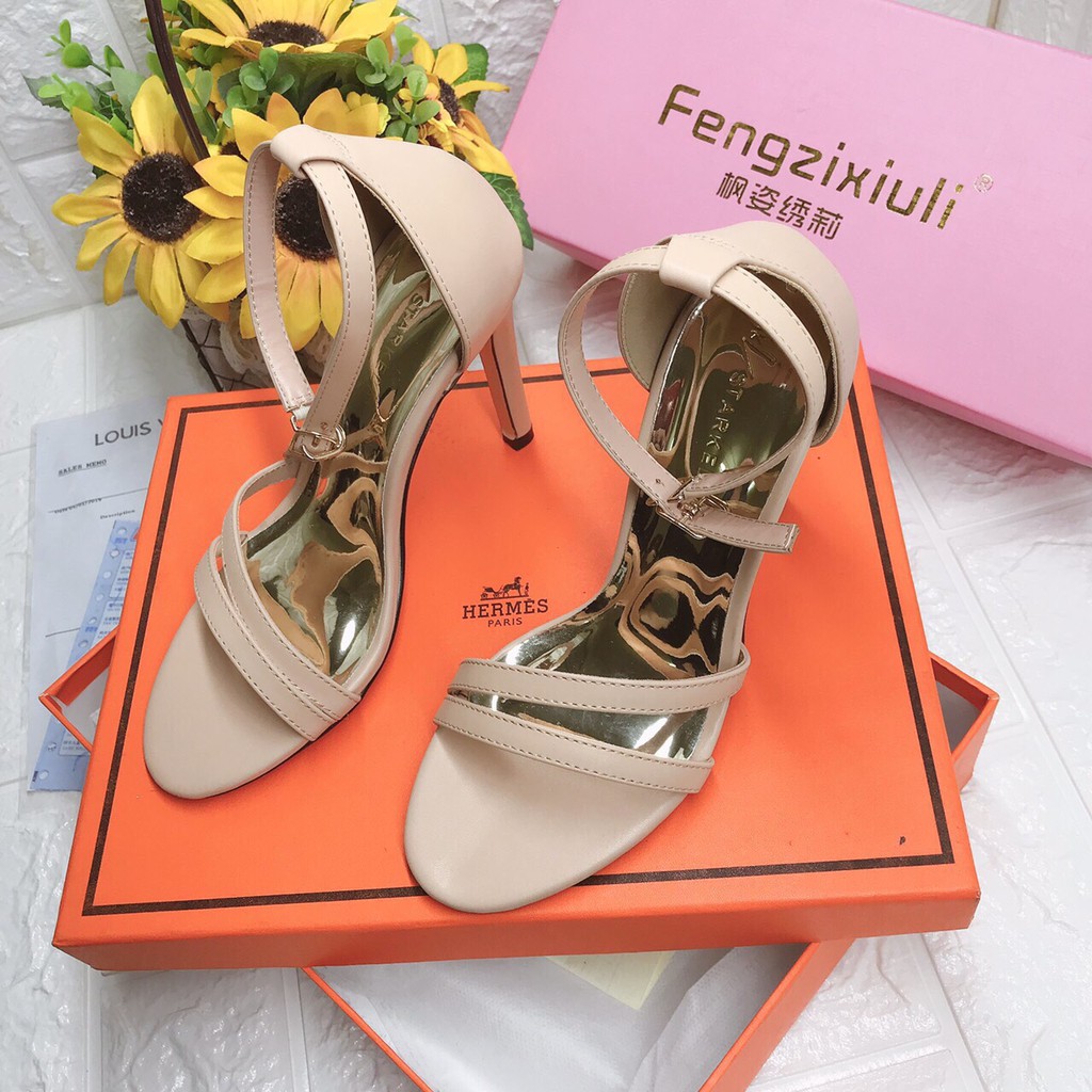 Sandal 2 quai mảnh chéo bít gót - 7P