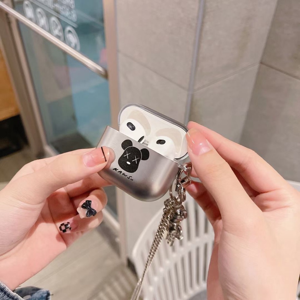 Vỏ bảo vệ hộp sạc tai nghe bằng TPU mềm màu bạc in hình gấu hoạt hình thích hợp cho Airpods 1 2 3 Pro