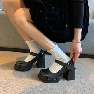 Giày oxf mũi tròn đế trụ 10cm phong cách lolita