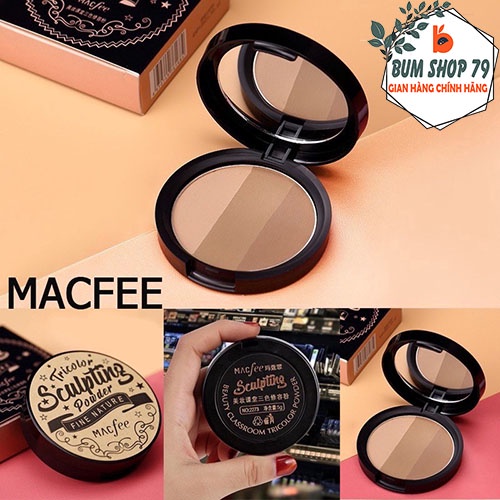 Phấn tạo khối nội địa Trung 3 màu Macfee Tricolor Sculpting Powder, Phấn bắt sáng tạo khối Macfee 3 màu