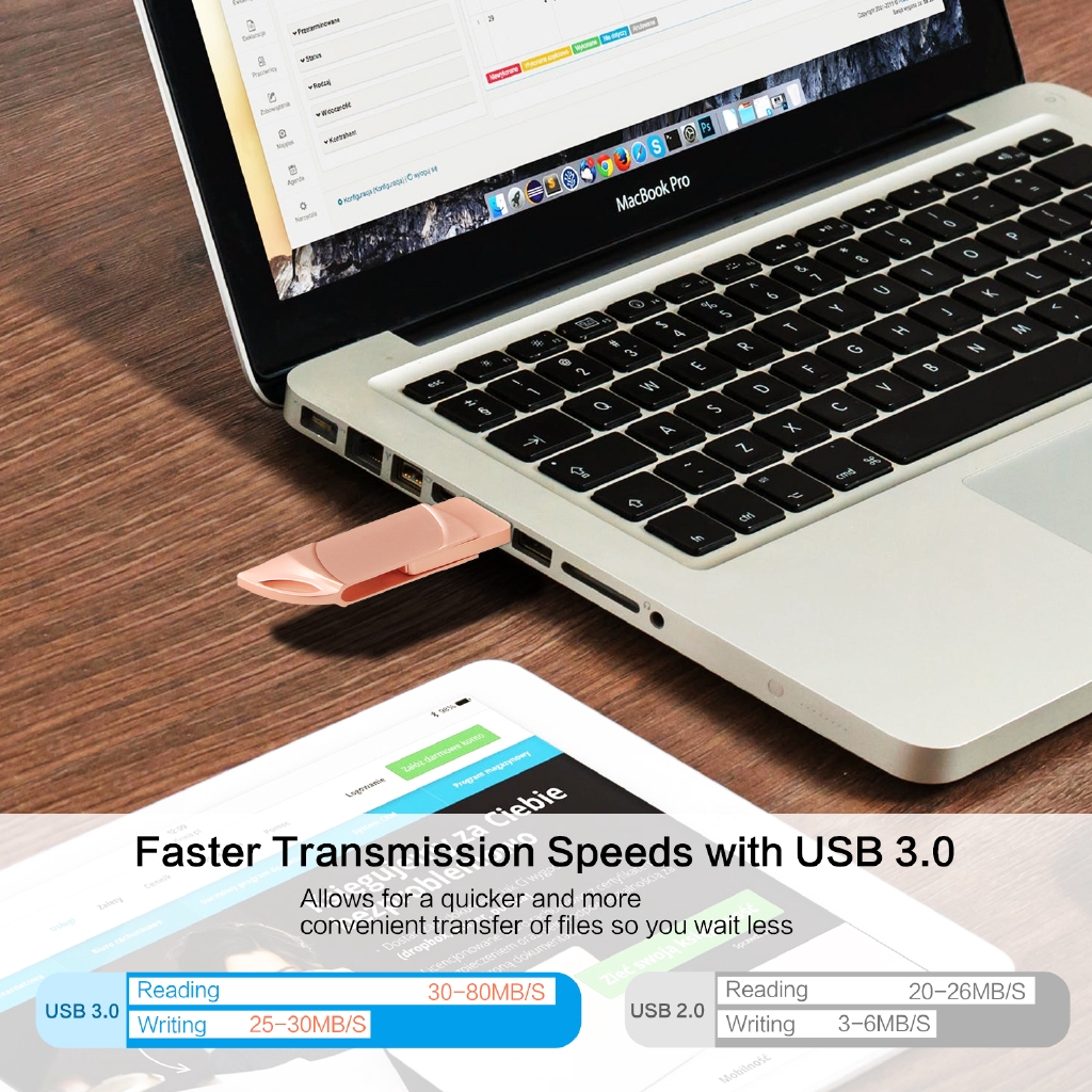 USB 512GB tốc độ cao cho iPhone / Android / PC / Laptop