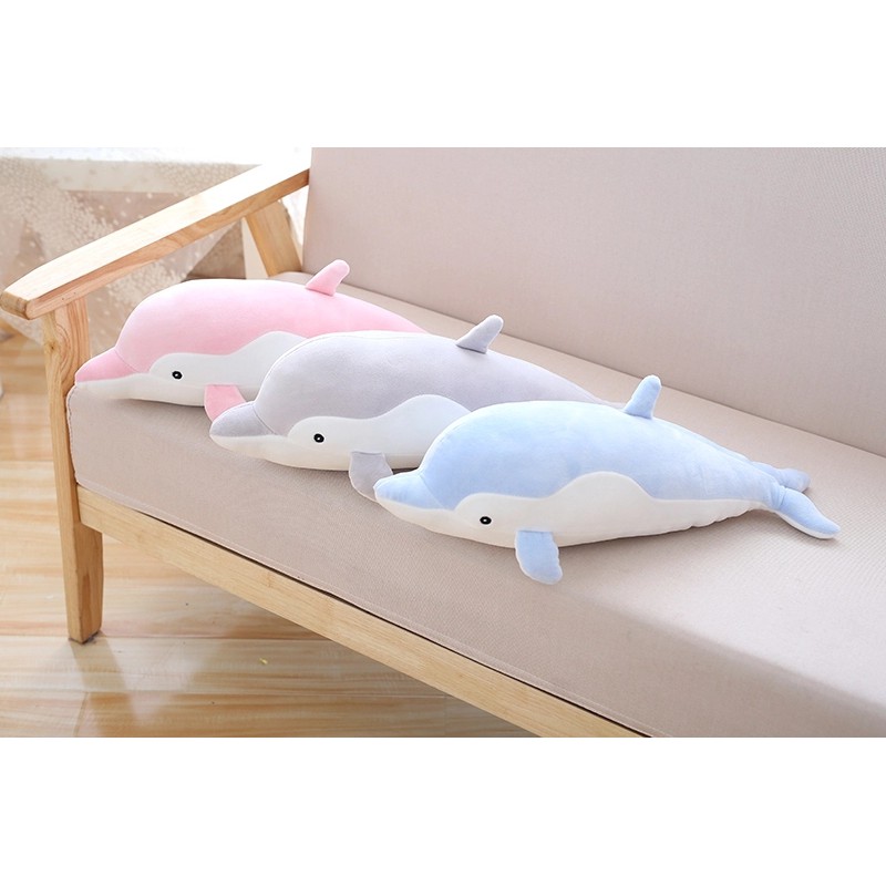 Gấu bông cá heo xinh xắn làm gối ôm, quà tặng, gấu bông nhập khẩu cao cấp size 35cm ,50cm, 70cm - 2 màu xanh, hồng