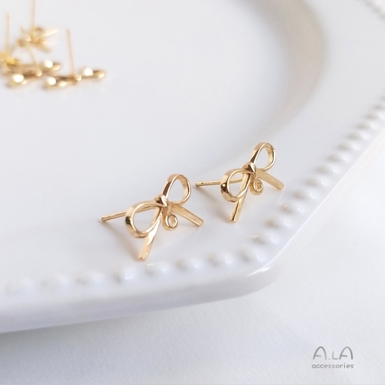 Bông Tai Mạ Vàng 14K Đính Nơ Handmade S925