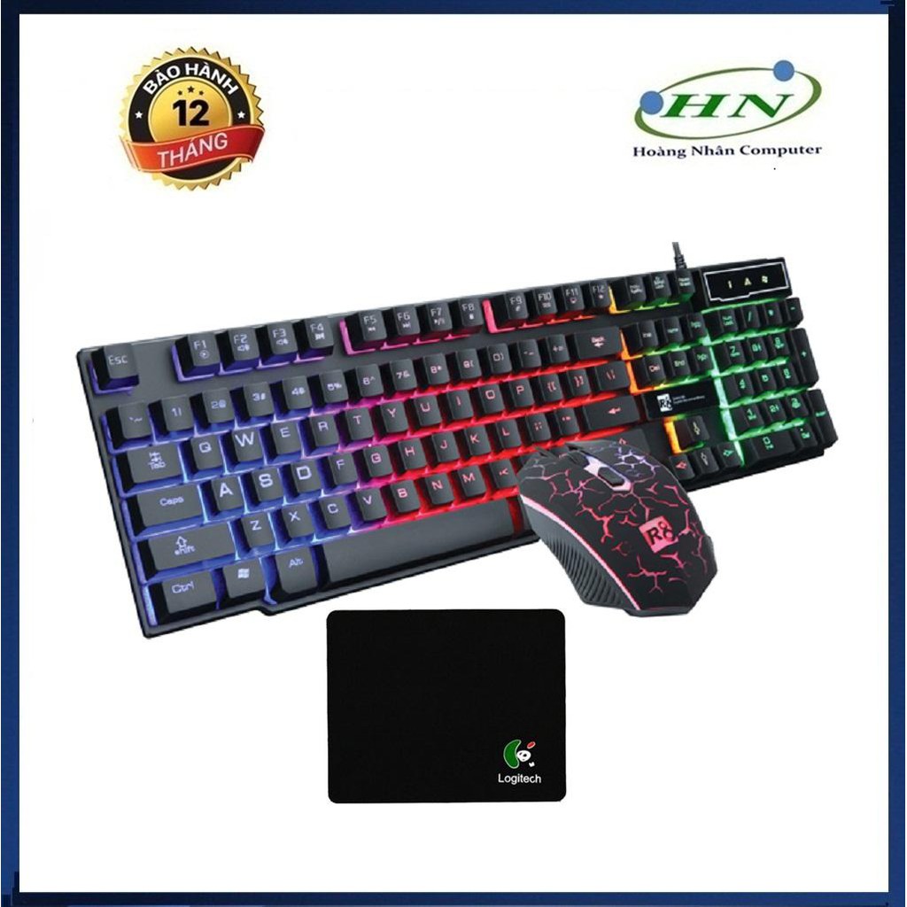 Bộ bàn phím giả cơ và chuột chuyên game R8 1910 Led 7 màu + Tặng Lót Chuột Logitechchuột máy tính