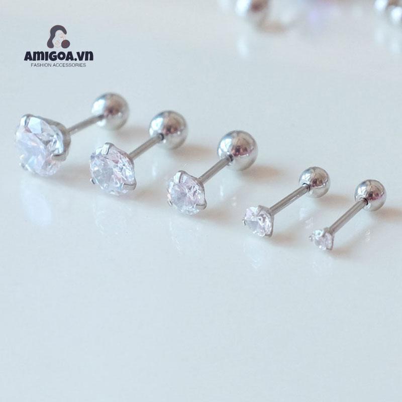 ✨✨Bông Tai Xỏ Lỗ Bằng Thép Titan Đính Kim Cương Lấp Lánh