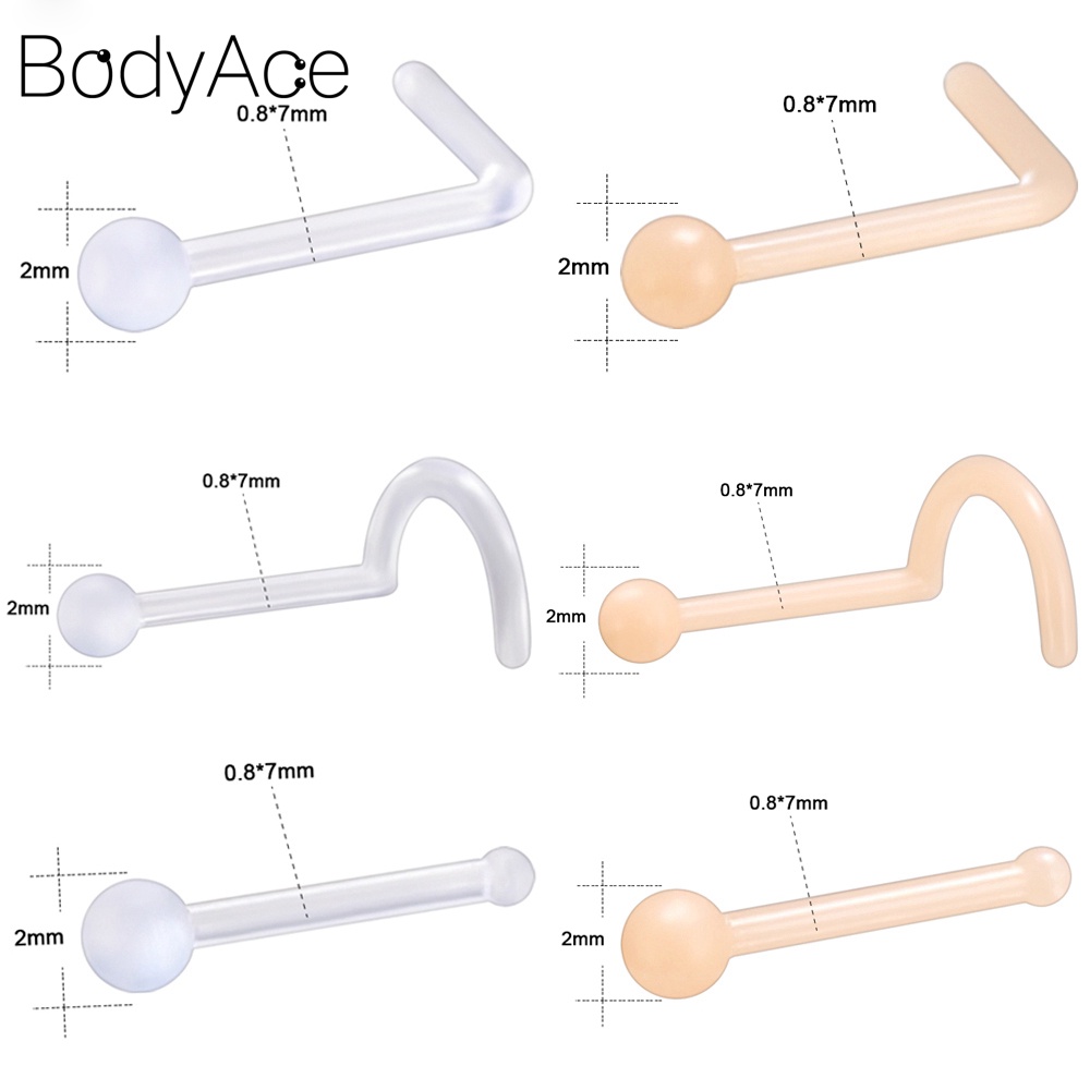 Set 10 khuyên mũi 2mm bằng acrylic trong suốt nhiều màu sắc cá tính thời trang