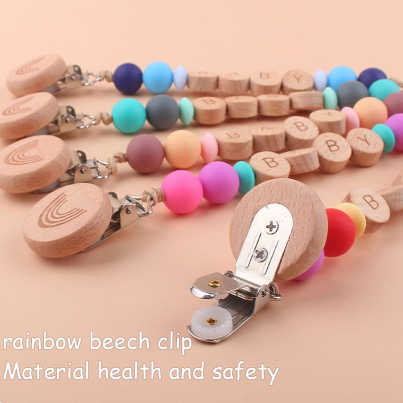 Bộ 2 Dây Kẹp Núm Vú Giả Bằng Silicone Màu Cầu Vồng Cho Bé