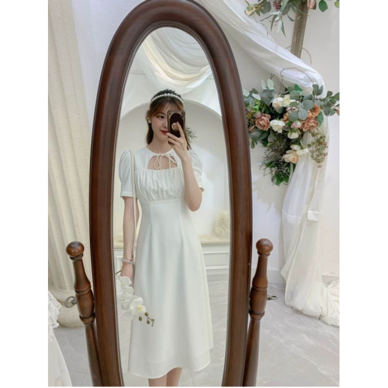 Đầm midi dress trắng dự tiệc nơ cổ tiểu thư ULZZANG xinh xỉu | WebRaoVat - webraovat.net.vn