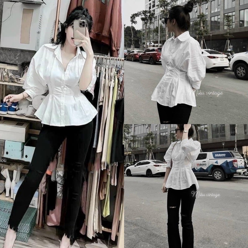 Áo sơ mi nữ trắng tay lỡ chiết eo, bo eo THƠM PHẠM SHOP | BigBuy360 - bigbuy360.vn