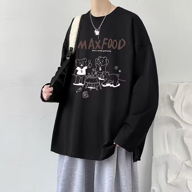 Áo Thun Tay Dài Dáng Rộng In Họa Tiết Gấu Hoạt Hình Thoải Mái Thời Trang Cho Nam Và Nữ size M-5XL