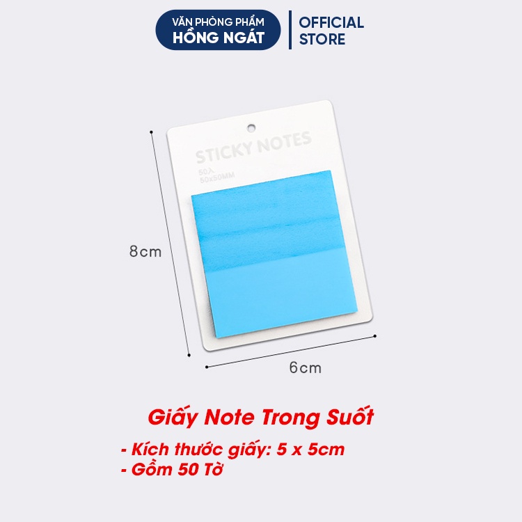 Giấy note trong suốt nhiều màu, giấy ghi nhớ dễ thương cute nhỏ gọn 50 tờ đồ dùng học tập văn phòng phẩm GN09