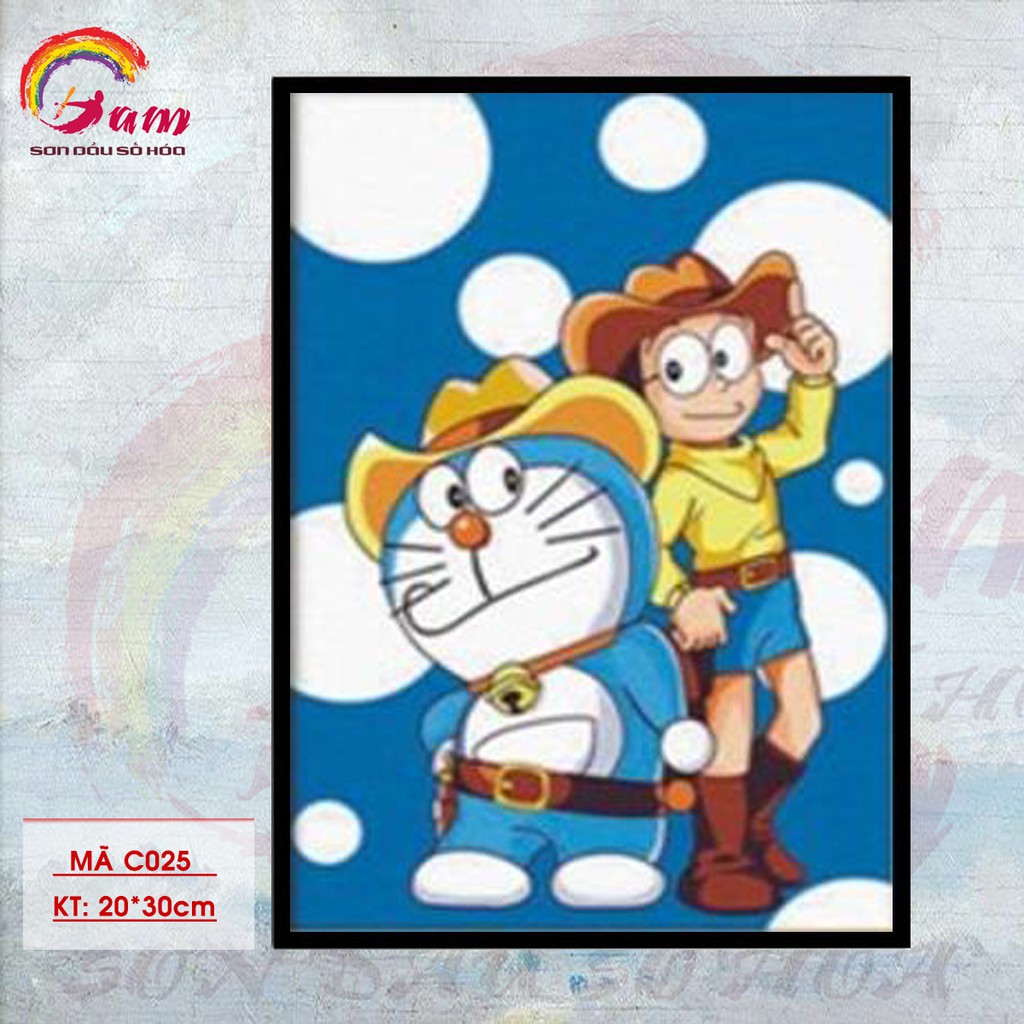 Tranh tự tô màu sơn dầu số hóa DIY size nhỏ cho trẻ em - Mã C025 Doraemon và Nobita