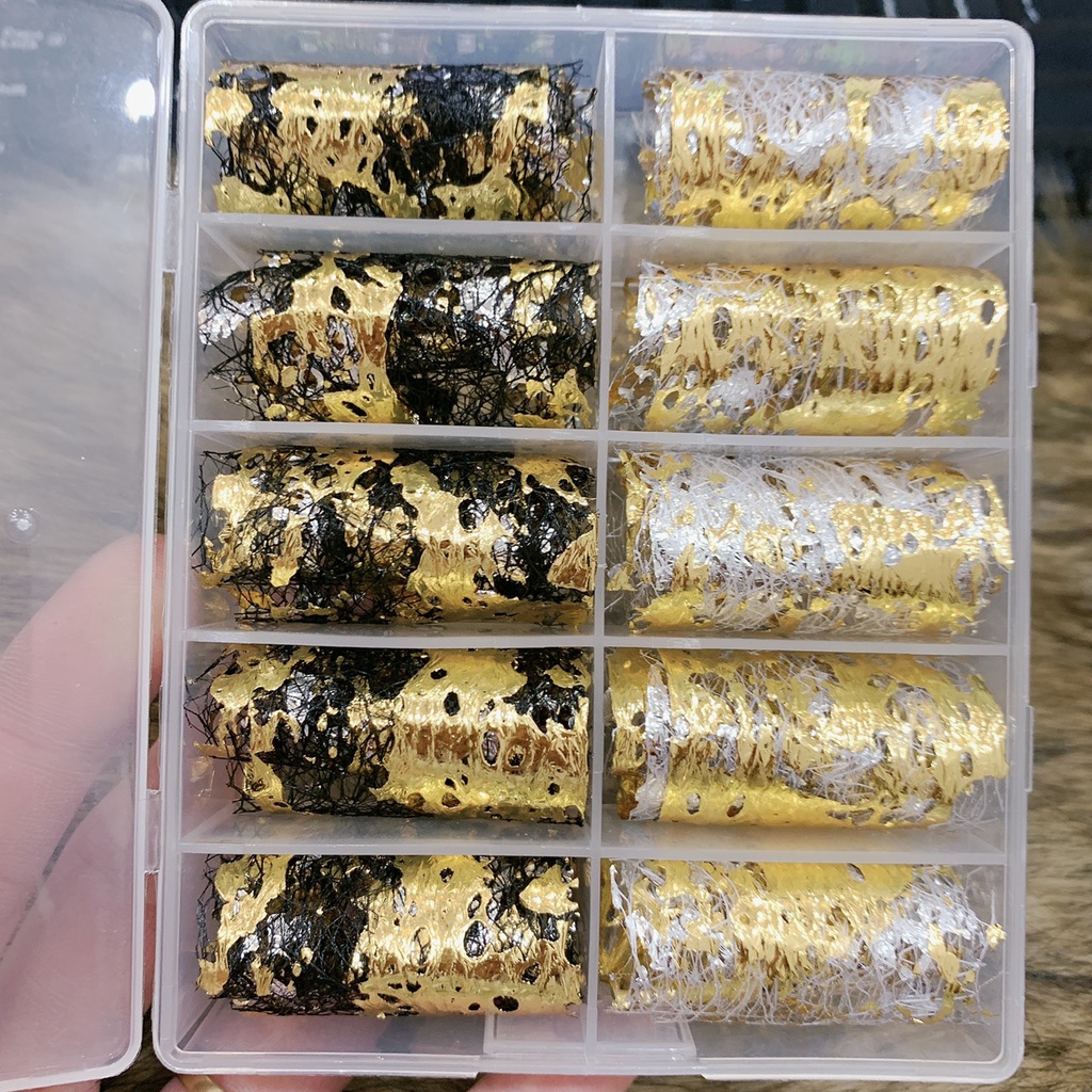 Set foil 10 Mẫu ẩn Móng - Foil ẩn Móng Nail - Thương Hiệu , Hoa ,Vân Đá vv